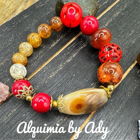 Alquimia Red and Brown Beaded Bracelet agate jasper - Picture 1 of 1